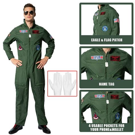 Mens Flight Suit Top Gun Costume Military Fighter Pilot Jumpsuit