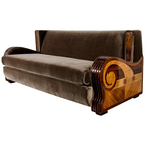 Exceptional Streamlined Art Deco Sofa With Exotic Wood Inlay At 1stdibs