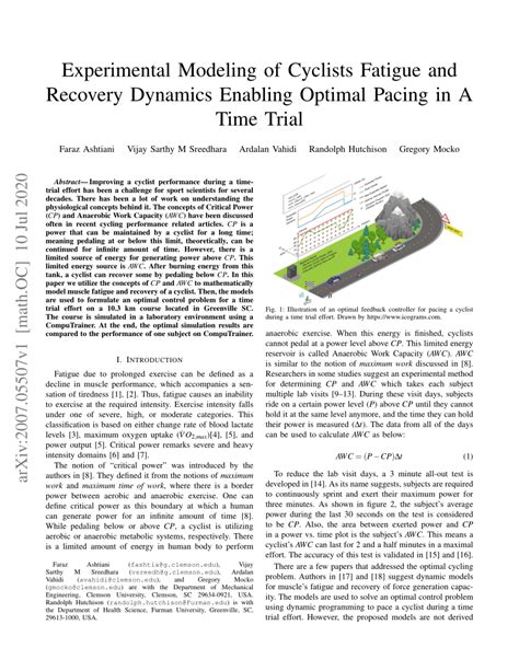 PDF Experimental Modeling Of Cyclists Fatigue And Recovery Dynamics