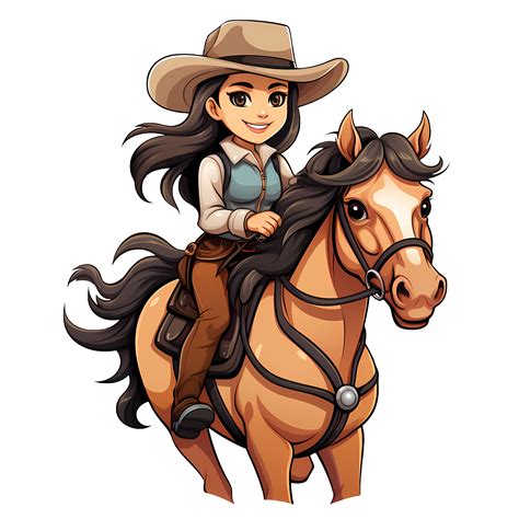 Cute Cowgirl Riding A Horse Illustration Ai Generative 27235531 Png