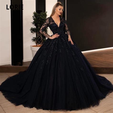 Gorgeous Ball Gown Black Wedding Dresses Sequin Lace Appliques Gothic