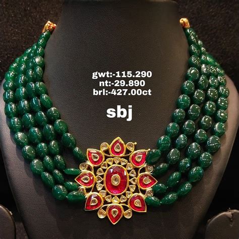 Emerald Beads Necklace With Kundan Pendant Indian Jewellery Designs