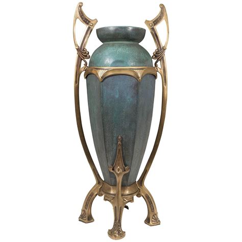 Amphora Early 20th Century Bronze Mounted Ceramic Vase By Paul Dachsel