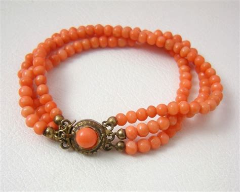 Triple Strand Genuine Coral Bead Bracelet With 800 Silver Clasp Coral