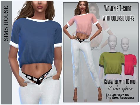 The Sims Resource Womens T Shirt With Colored Cuffs