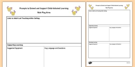 Role Play Area Adult Support Prompt Sheet Template