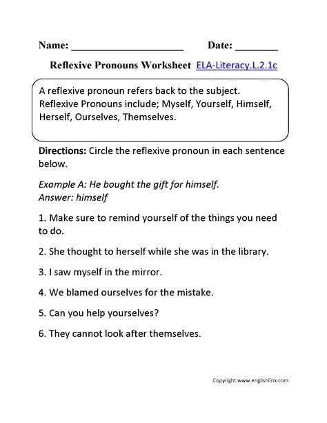 Reflexive Pronouns Worksheets Grade 4 Askworksheet