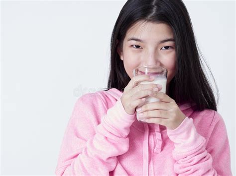 Cheerful Girl Drinking Milk Fresh Stock Image Image Of Smile Hispanic 171415539