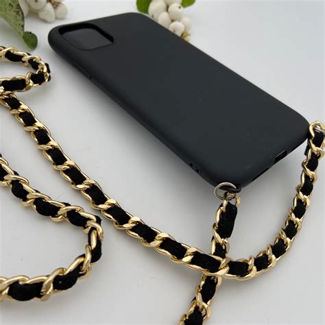 Luxury Black Iphone Case With Gold Chain Crossbody Shoulder Etsy