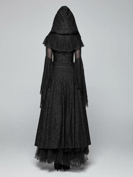 Black Gothic Lace Hooded Witch Dress Uk