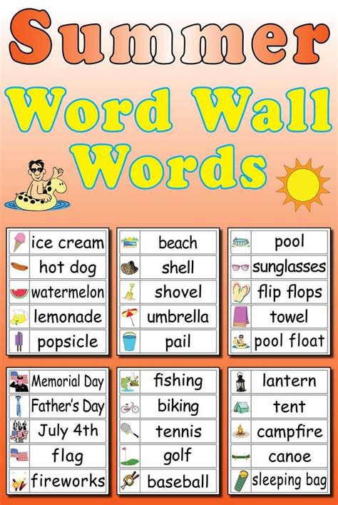 30 Summer Word Wall Words Summer Words Word Wall Preschool Word Walls