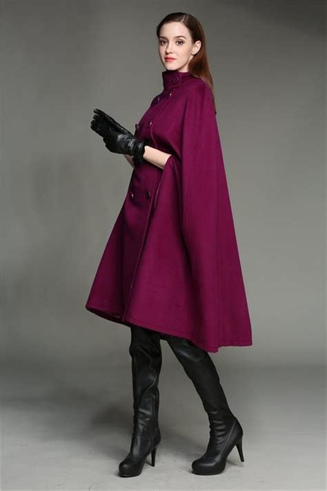 Wool Coat Cloak In Purple 100 Cashmere Wool Coat Double Breasted