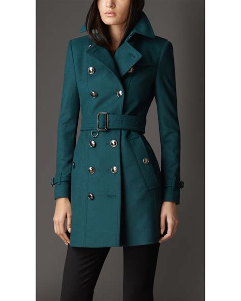 Burberry Mid Length Slim Fit Wool Cashmere Trench Coat In Green Lyst