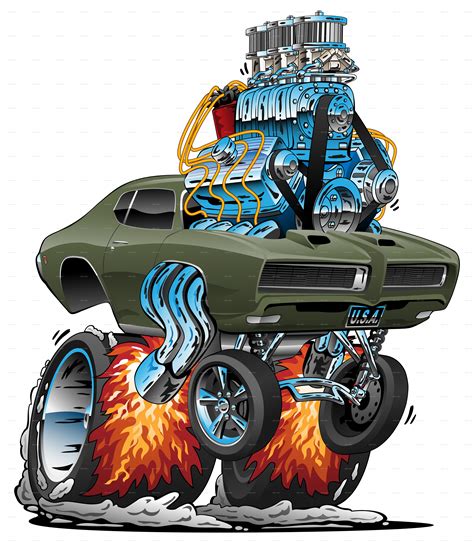 Classic American Muscle Car Hot Rod Cartoon Vector Illustration By