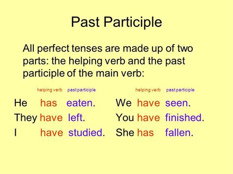 This way each verb would only. Past Participle | Main verbs
