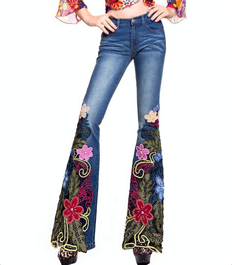 Vintage Flower Embroidery Jeans So Beautiful Bohemian Style Pants Fashion Craft Embroidery