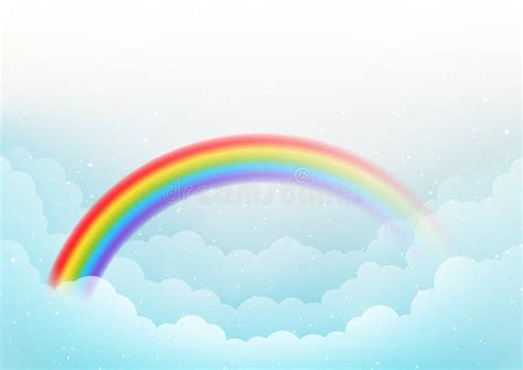 Vector Clouds And Rainbow On Blue Sky Background For Magic Design Stock