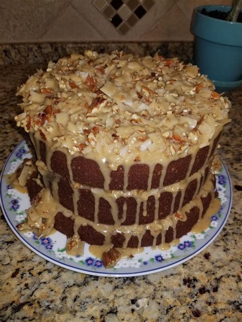 My homemade german chocolate cake recipe produces a extremely moist layered chocolate cake filled and topped with a coconut pecan frosting. HOMEMADE German Chocolate Cake : food