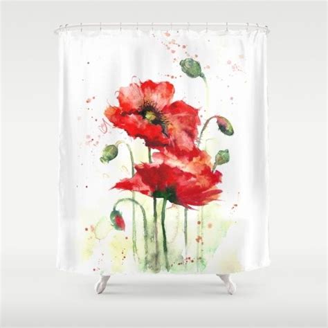 Watercolor Flowers Of Aquarelle Poppies Shower Curtain Poppy Shower