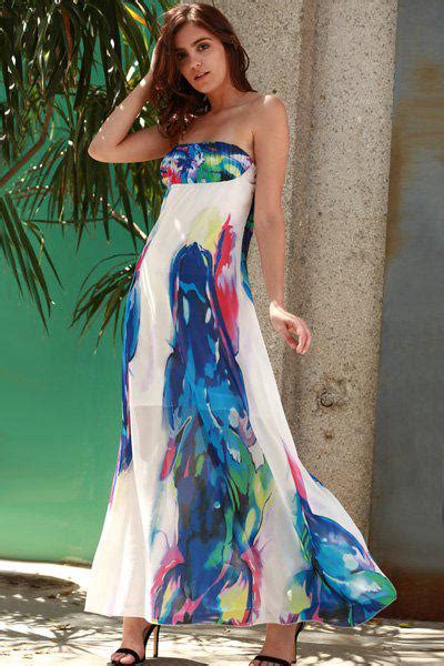 73 Off Bandeau Maxi Strapless Print Swing Beach Boho Dress Rosegal
