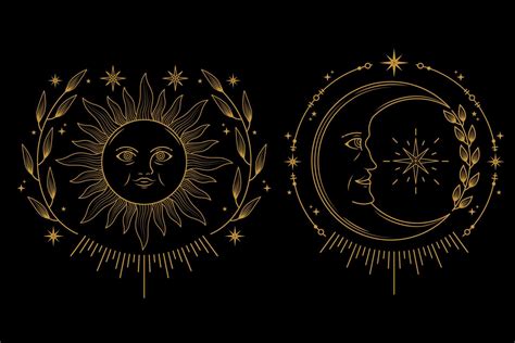 Celestial Moon And Sun With Face Logo Design Vector Art At