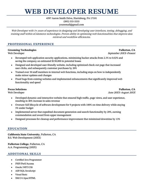 Web Developer Resume Example And Writing Guide