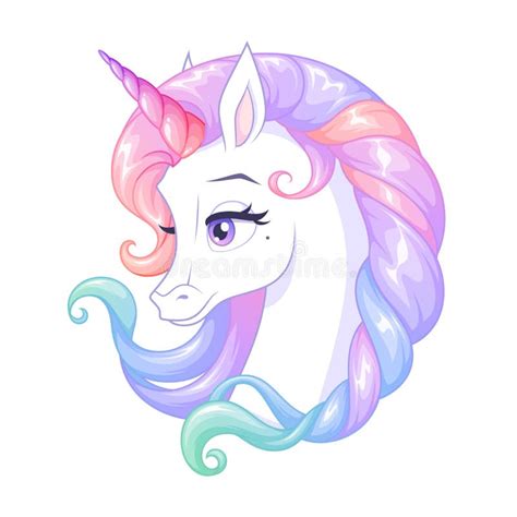 Beautiful White Unicorn With Pink Horn And Colorful Mane Isolated