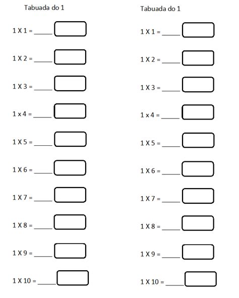 Tabuada De Multiplicação Para Completar Do 1 Ao 10 Ni