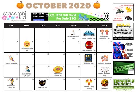 Fun Days To Celebrate This October Free Calendar For Your Fridge