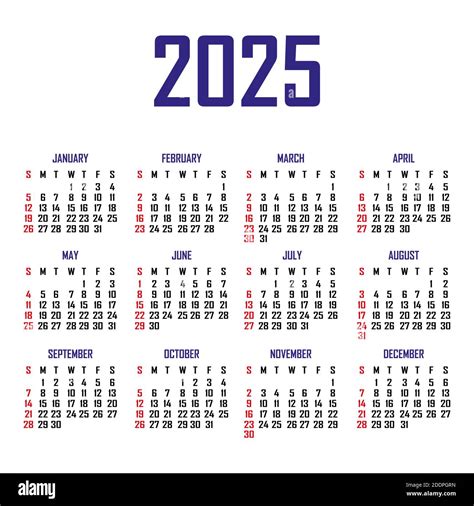 Simple 2025 Year Calendar Week Banque De Photographies Et Dimages à