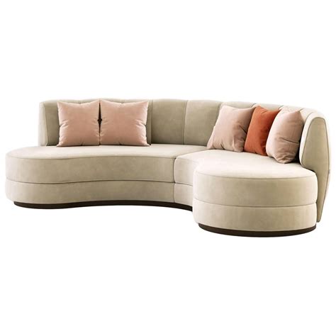 Contemporary Curved Velvet Sofa In Eden Green Velvet And Walnut For