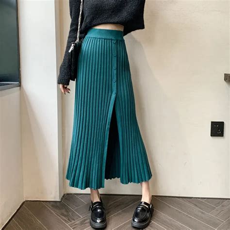 TIGENA Elegant Slim Knitted Long Skirt Women 2023 Fall Winter Single