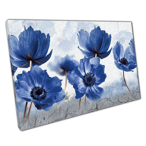 Blue Oil Painting Style Abstract Flowers Wall Art Print On Etsy Uk