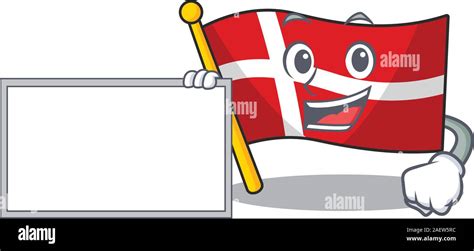 Flag Denmark With Board Cartoon Character Design Style Stock Vector