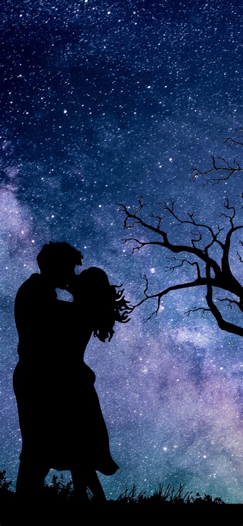 Couple Wallpaper 4k Night Romantic Kiss Silhouette Starry Sky 5k