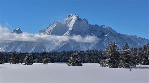 Grand Teton National Park Winter Snow Trees Landscape Sky Wyoming