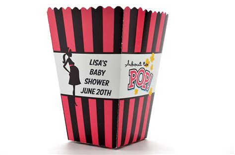 Ready To Pop Dark Pink Brown Personalized Baby Shower Popcorn Boxes