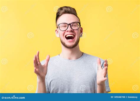 Happiness Thrilled Man Emotion Feeling Expression Stock Photo Image