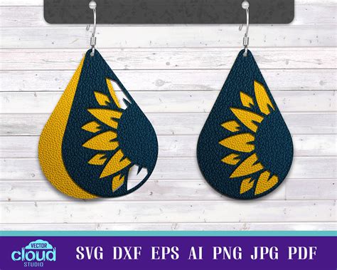 4 Sunflower earring svg dxf eps png vector cut file. Faux | Etsy