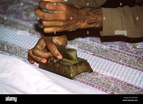 India Rajasthan Crafts Sanganer Village Ajrakh Textile Hand Block Stock