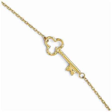 14k Yellow Gold Polished Key Anklet Women Anklets Bow Jewelry