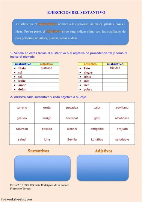 Sustantivos Y Adjetivos Ficha Interactiva Sustantivos Y Adjetivos