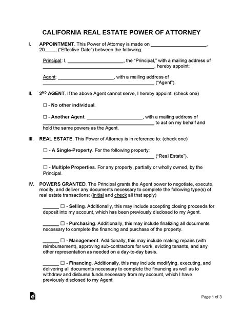 Free California Real Estate Power Of Attorney Form Pdf Word Eforms