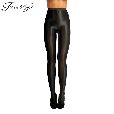 Women Oil Shiny High Waist Pantyhose Stockings Control Top Ultra Sheer Shimmery Stretch 70d