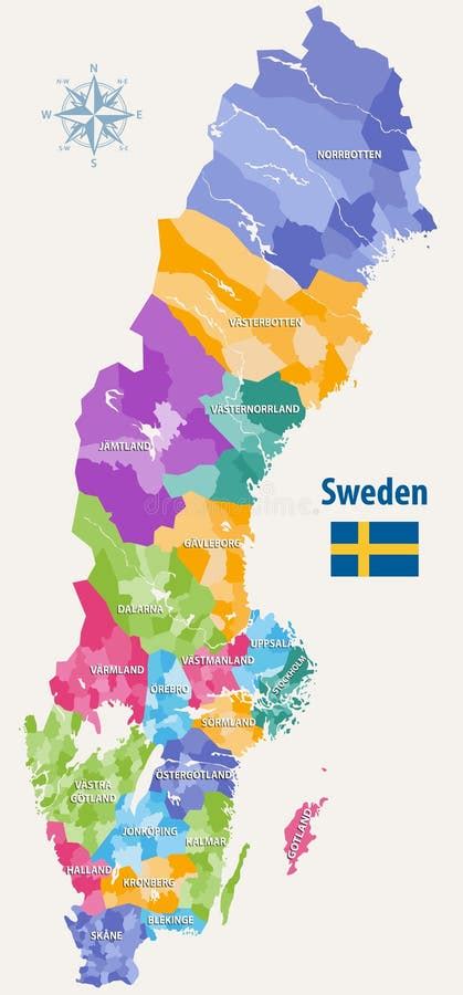 Vector Map Of Sweden Municipalities Colored By Counties Stock Vector