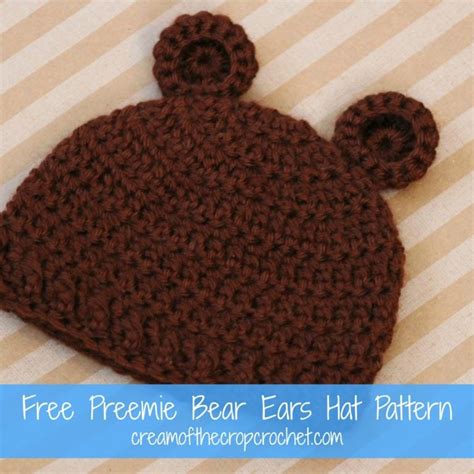 Preemie Bear Ears Hat Free Crochet Pattern