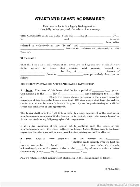 standard lease agreement   room rental agreement