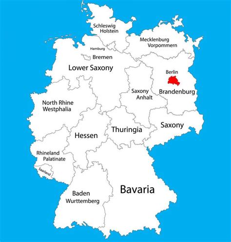 Detailed large political map of germany showing names of capital cities, towns, states, provinces and boundaries with neighbouring countries. Berlin germany map - Map of germany showing berlin (Germany)
