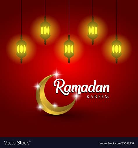 Ramadan Kareem And Lanterns On Red Background Vector Image