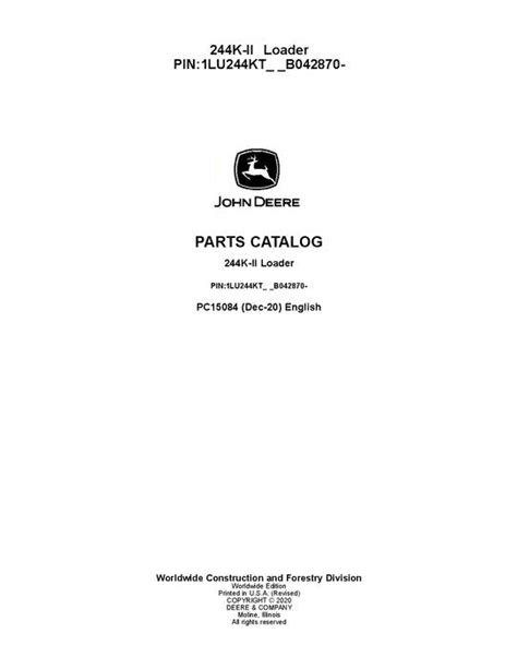 John Deere 244k Ii Loader Parts Catalog Manual Profmanual